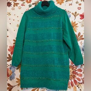 Vintage 80s Victoria Harbour S/M Green Sweater Chenille Cowl Bead Grannycore